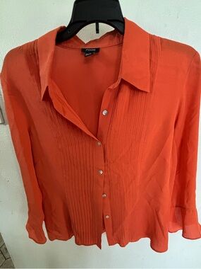 Women's Orange Button-Front Pleated Blouse